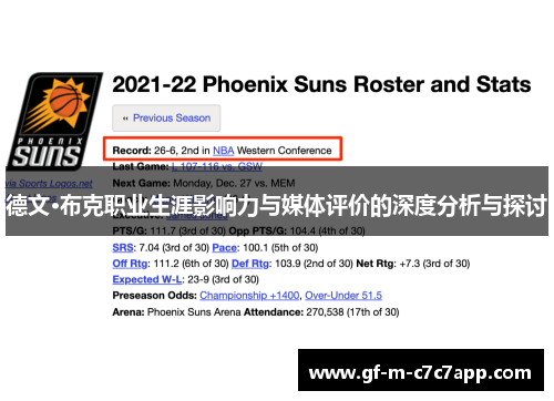 德文·布克职业生涯影响力与媒体评价的深度分析与探讨