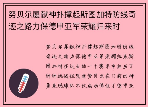 努贝尔屡献神扑撑起斯图加特防线奇迹之路力保德甲亚军荣耀归来时