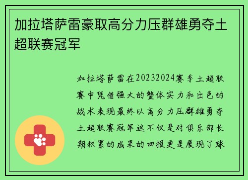加拉塔萨雷豪取高分力压群雄勇夺土超联赛冠军 加拉塔萨雷豪取高分力压群雄勇夺土超联赛冠军